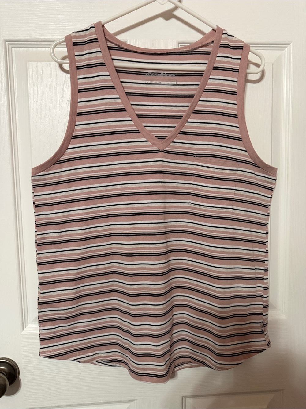Eddie Bauer Striped V-Neck Tank - Dusty Rose, Black, White
